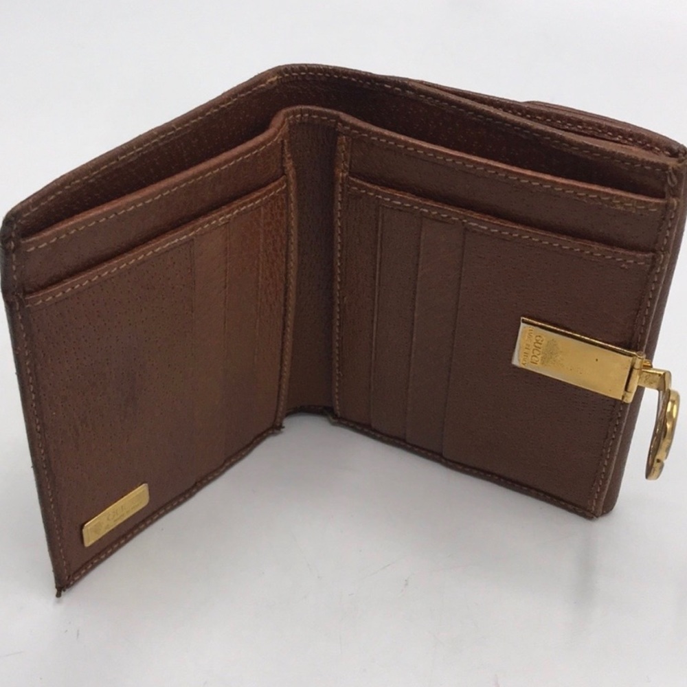 Gucci Brown Leather Bi-Fold Wallet with Gold Double G Accent - Picture 2 of 3